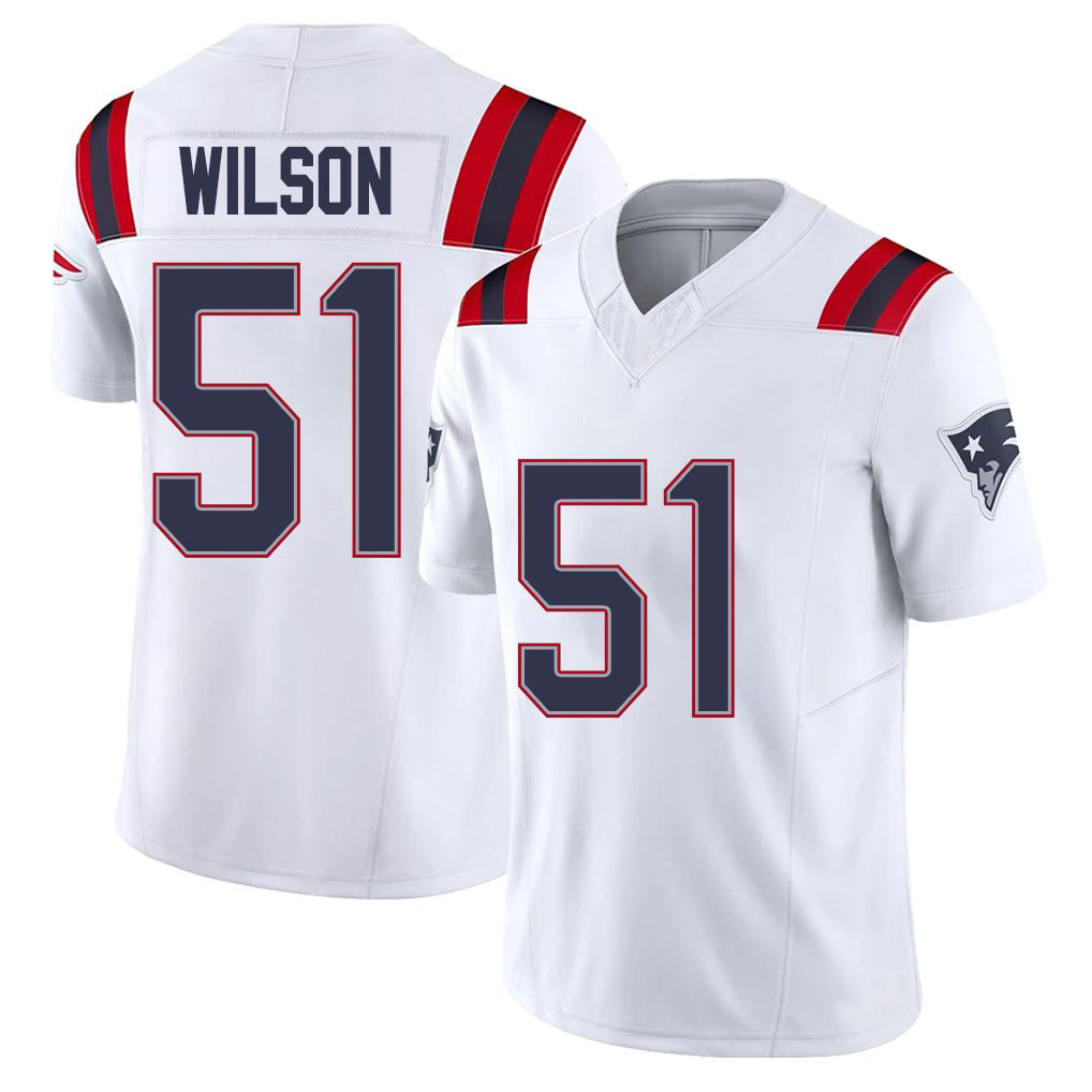 New England #51 Wilson Player Football V Neck Short Sleeve White Jersey Riley For Men Youth Women Gift