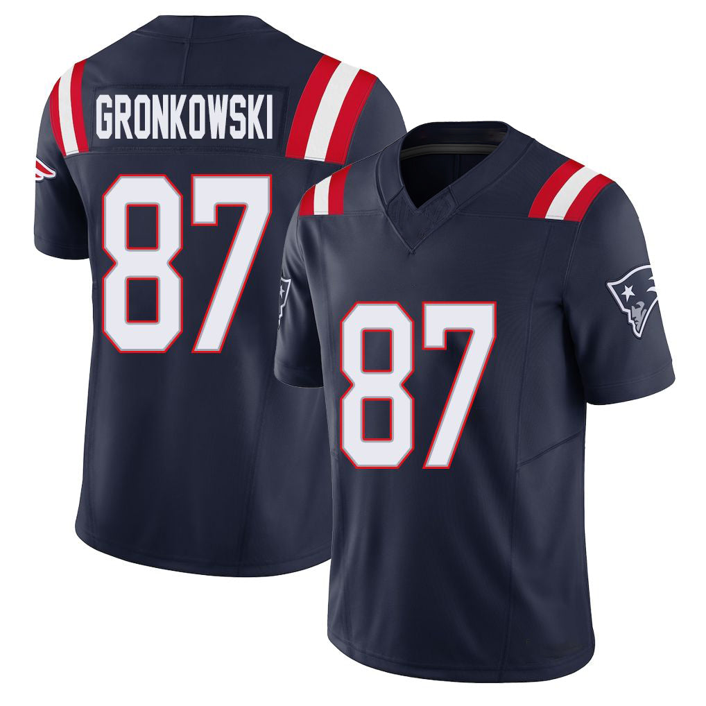 New England #87 Gronkowski Player Football V Neck Short Sleeve Navy Jersey Rob For Men Youth Women Gift