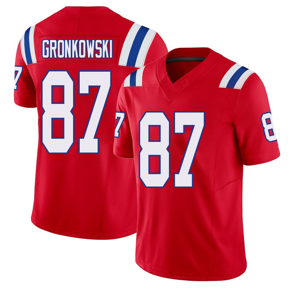 New England #87 Gronkowski Player Football V Neck Short Sleeve Red Jersey Rob For Men Youth Women Gift