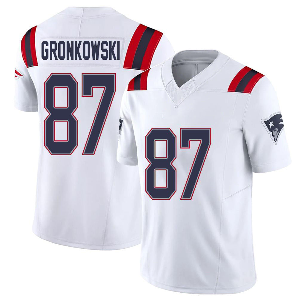 New England #87 Gronkowski Player Football V Neck Short Sleeve White Jersey Rob For Men Youth Women Gift