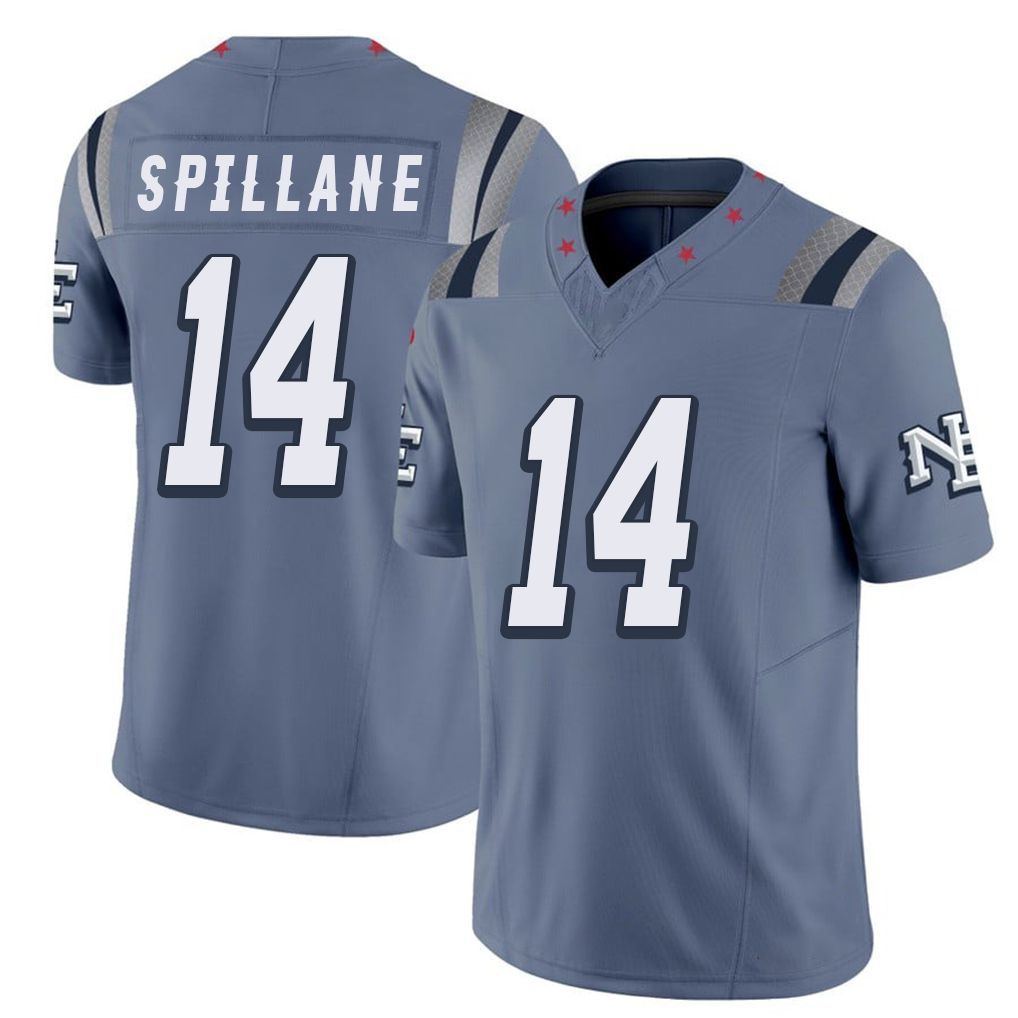 New England #14 Spillane Player Football V Neck Short Sleeve Blue Jersey Robert For Men Youth Women Gift