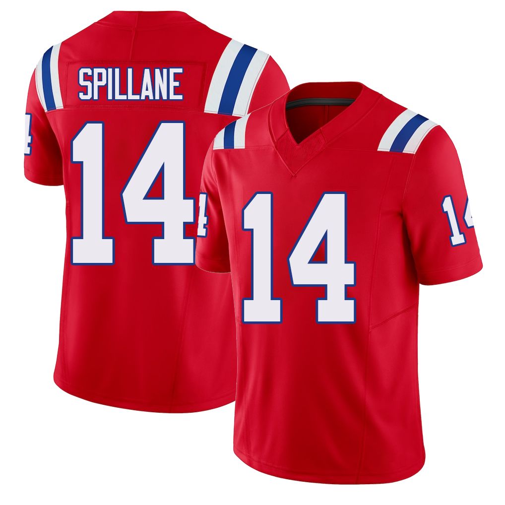 New England #14 Spillane Player Football V Neck Short Sleeve Red Jersey Robert For Men Youth Women Gift