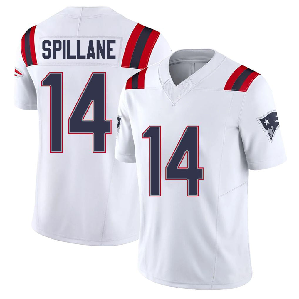 New England #14 Spillane Player Football V Neck Short Sleeve White Jersey Robert For Men Youth Women Gift