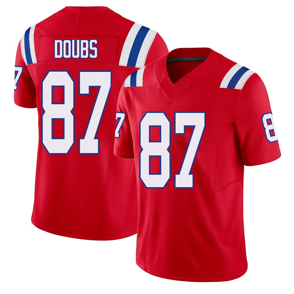 New England #87 Doubs Player Football V Neck Short Sleeve Red Jersey Romeo For Men Youth Women Gift