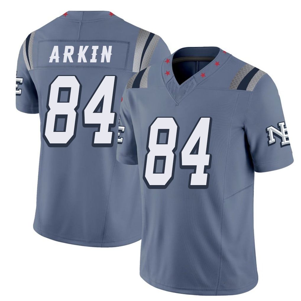 New England #84 Arkin Player Football V Neck Short Sleeve Blue Jersey Tanner For Men Youth Women Gift