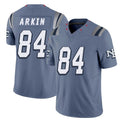 New England #84 Arkin Player Football V Neck Short Sleeve Blue Jersey Tanner For Men Youth Women Gift