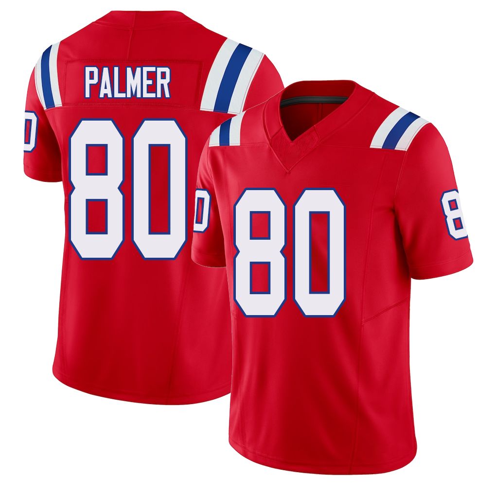 New England #80 Palmer Player Football V Neck Short Sleeve Red Jersey Tejhaun For Men Youth Women Gift