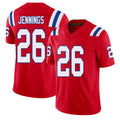 New England #26 Jennings Player Football V Neck Short Sleeve Red Jersey Terrell For Men Youth Women Gift