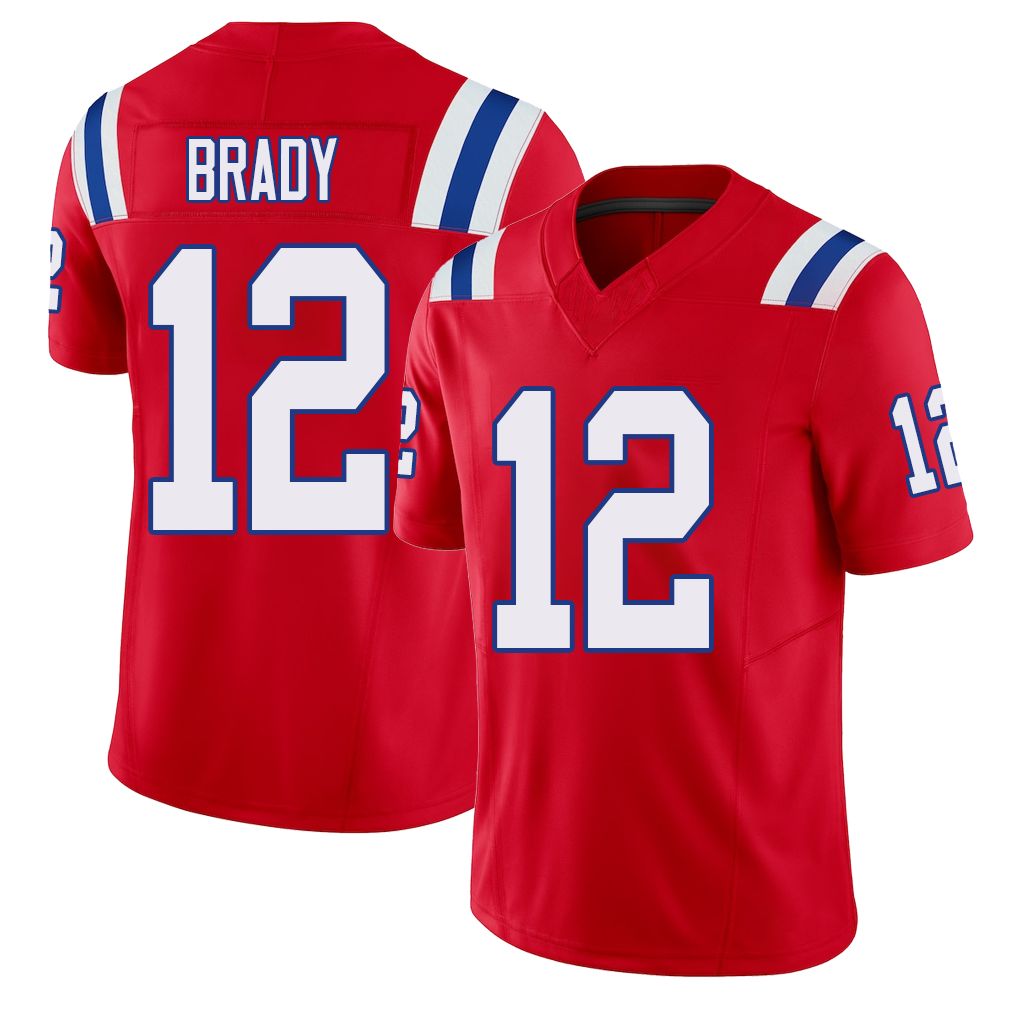 New England #12 Brady Player Football V Neck Short Sleeve Red Jersey Tom For Men Youth Women Gift