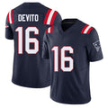 New England #16 DeVito Player Football V Neck Short Sleeve Navy Jersey Tommy For Men Youth Women Gift