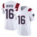 New England #16 DeVito Player Football V Neck Short Sleeve White Jersey Tommy For Men Youth Women Gift