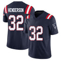 New England #32 Henderson Player Football V Neck Short Sleeve Navy Jersey TreVeyon For Men Youth Women Gift