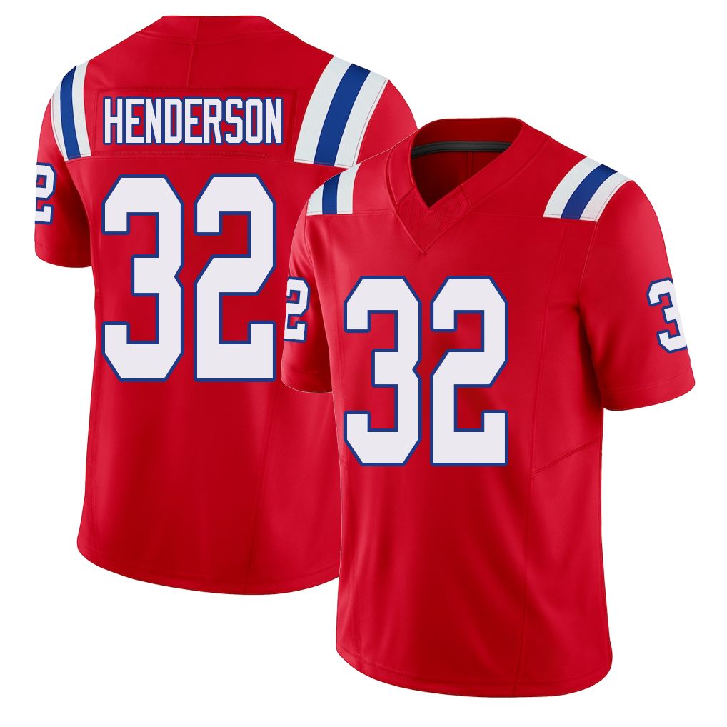 New England #32 Henderson Player Football V Neck Short Sleeve Red Jersey TreVeyon For Men Youth Women Gift