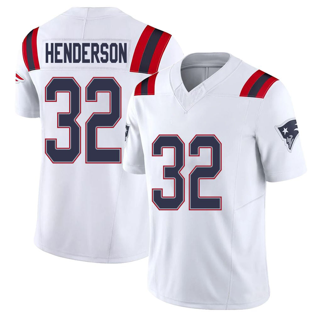 New England #32 Henderson Player Football V Neck Short Sleeve White Jersey TreVeyon For Men Youth Women Gift