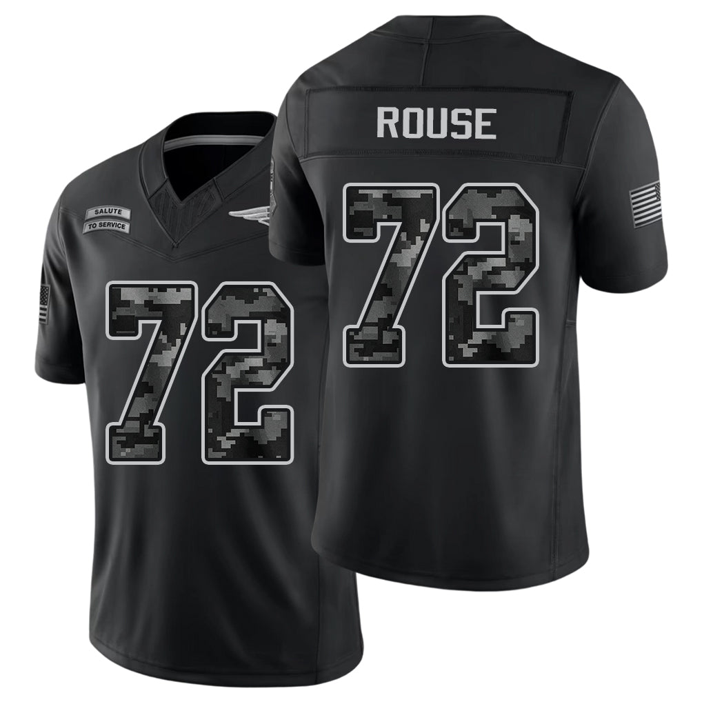 New England #72 Rouse Player Football V Neck Short Sleeve Black Jersey Walter For Men Youth Women Gift