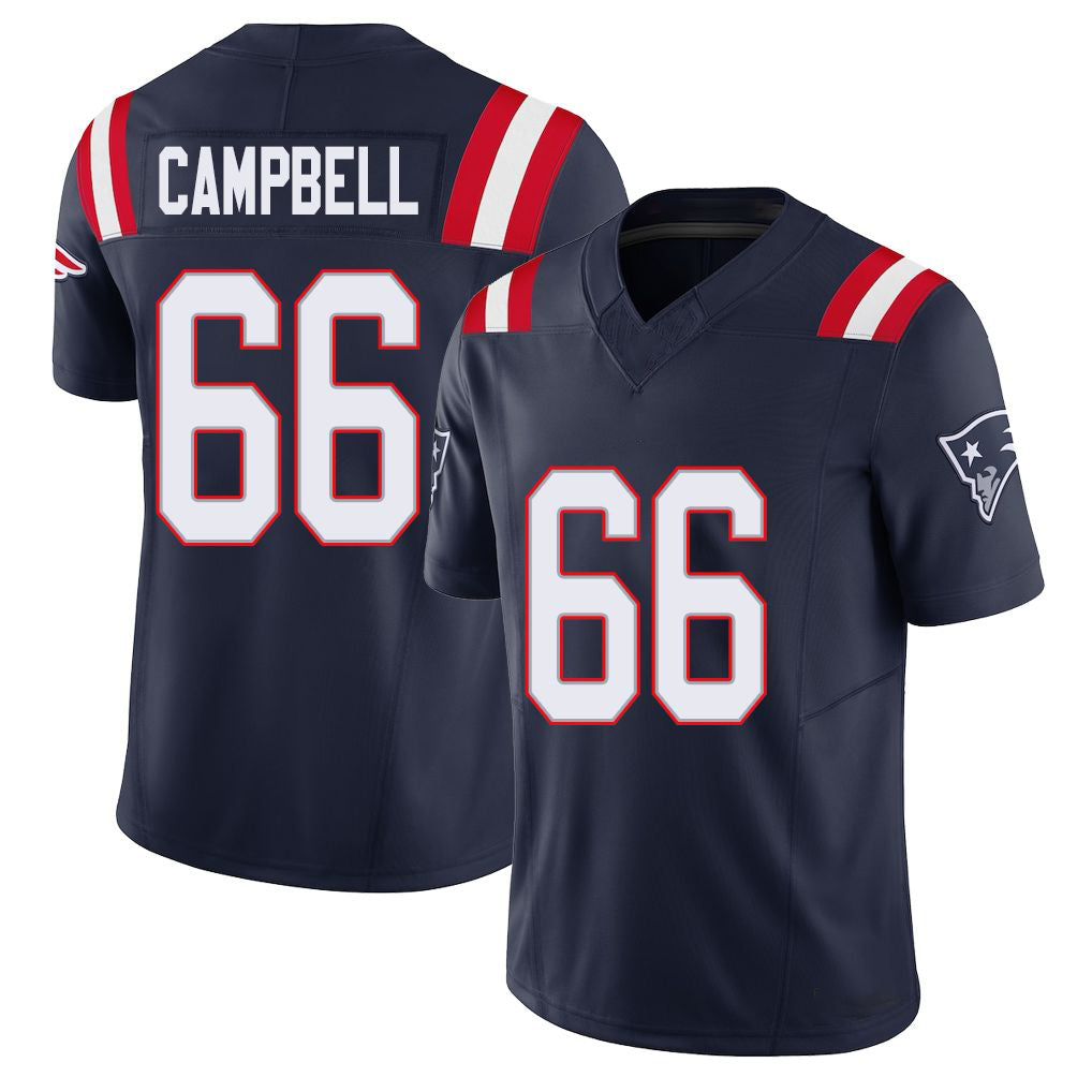 New England #66 Campbell Player Football V Neck Short Sleeve Navy Jersey Will For Men Youth Women Gift