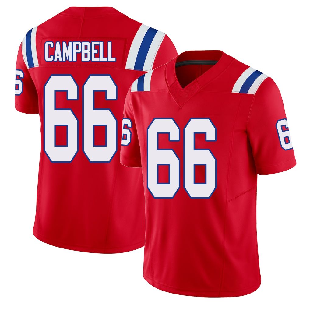 New England #66 Campbell Player Football V Neck Short Sleeve Red Jersey Will For Men Youth Women Gift