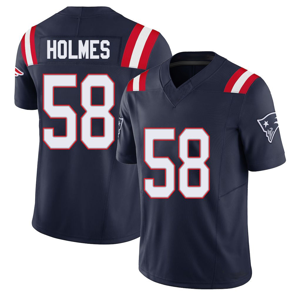 New England #58 Holmes Player Football V Neck Short Sleeve Navy Jersey Xavier For Men Youth Women Gift