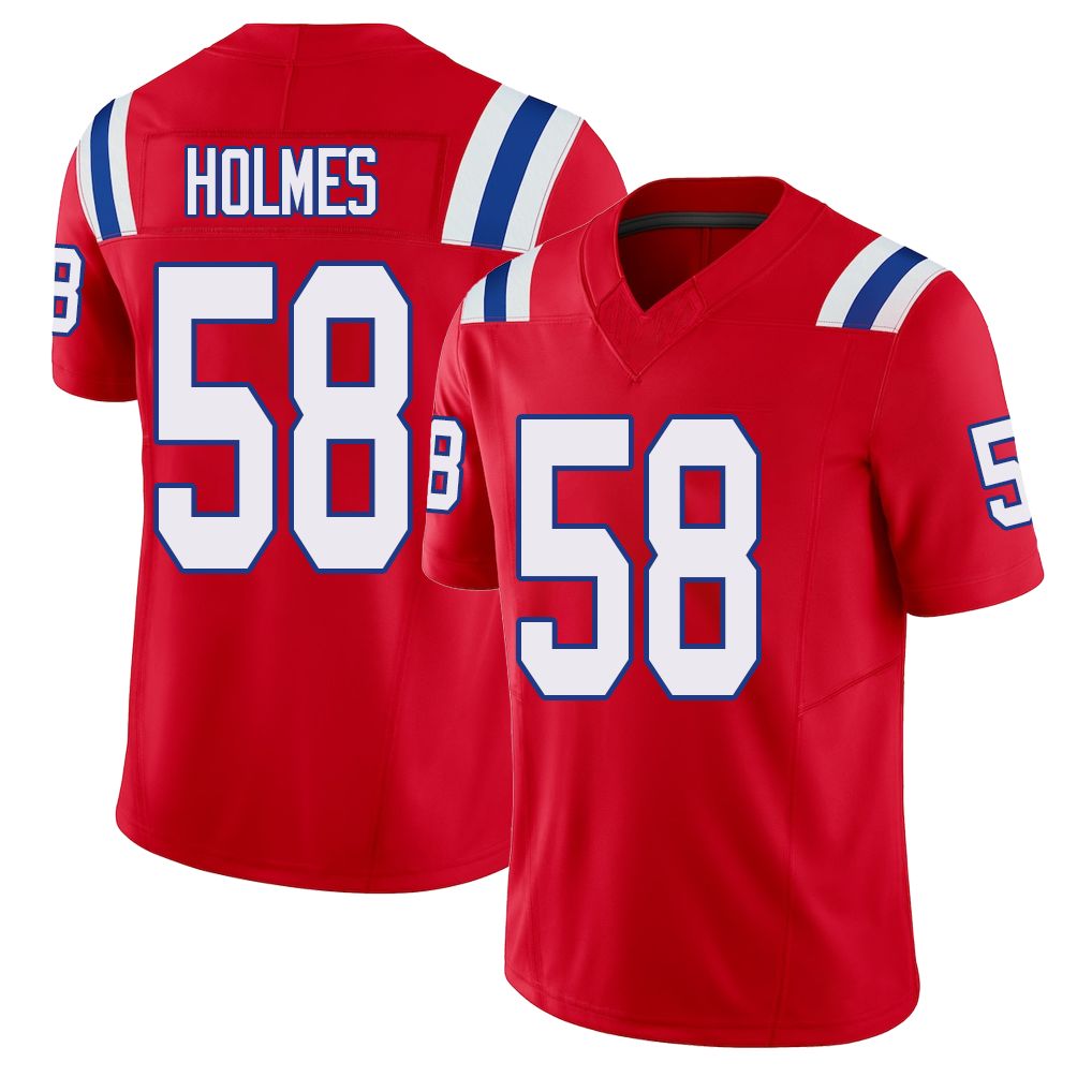 New England #58 Holmes Player Football V Neck Short Sleeve Red Jersey Xavier For Men Youth Women Gift