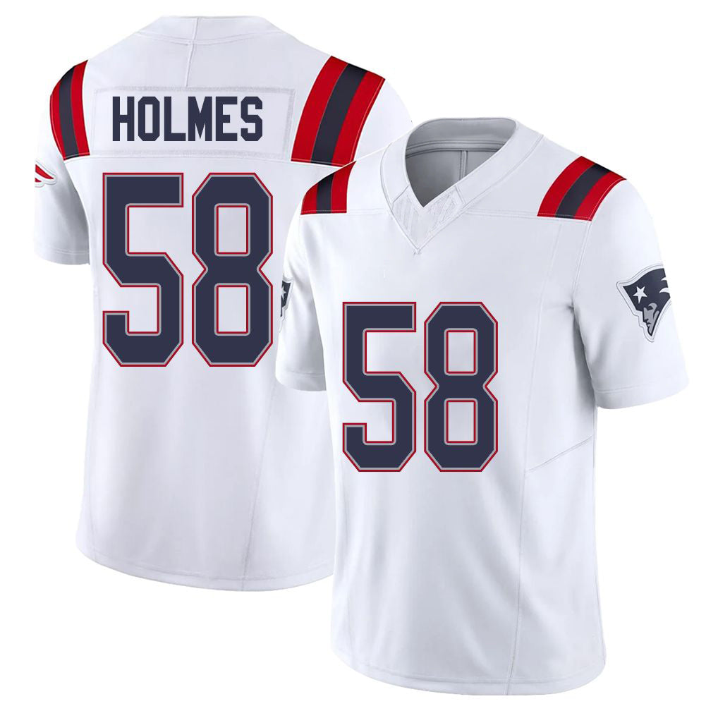 New England #58 Holmes Player Football V Neck Short Sleeve White Jersey Xavier For Men Youth Women Gift