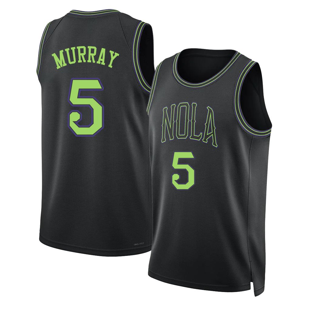 New Orleans #5 Murray Player Basketball Sleeveless Black Jersey Dejounte For Adult Youth