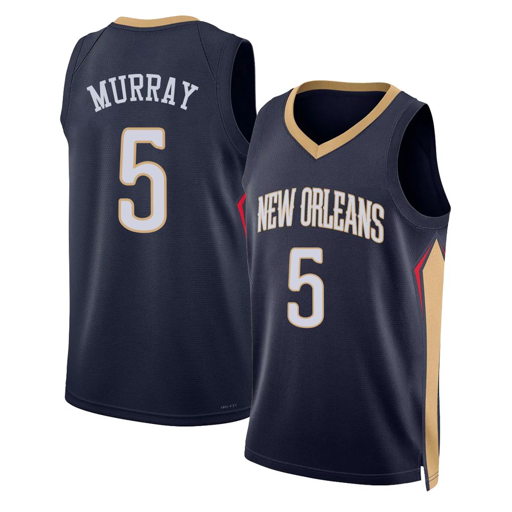 New Orleans #5 Murray Player Basketball Sleeveless Navy Jersey Dejounte For Adult Youth