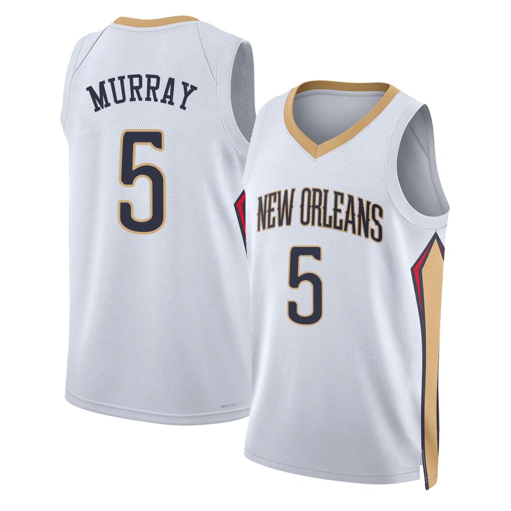 New Orleans #5 Murray Player Basketball Sleeveless White Jersey Dejounte For Adult Youth