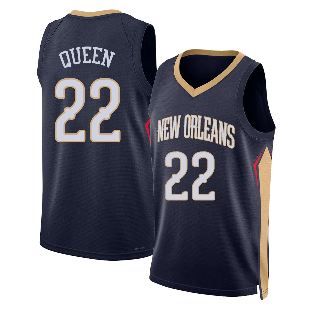 New Orleans #22 Queen Player Basketball Sleeveless Navy Jersey Derik For Adult Youth