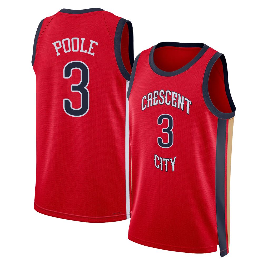 New Orleans #3 Poole Player Basketball Sleeveless Red Jersey Jordan For Adult Youth