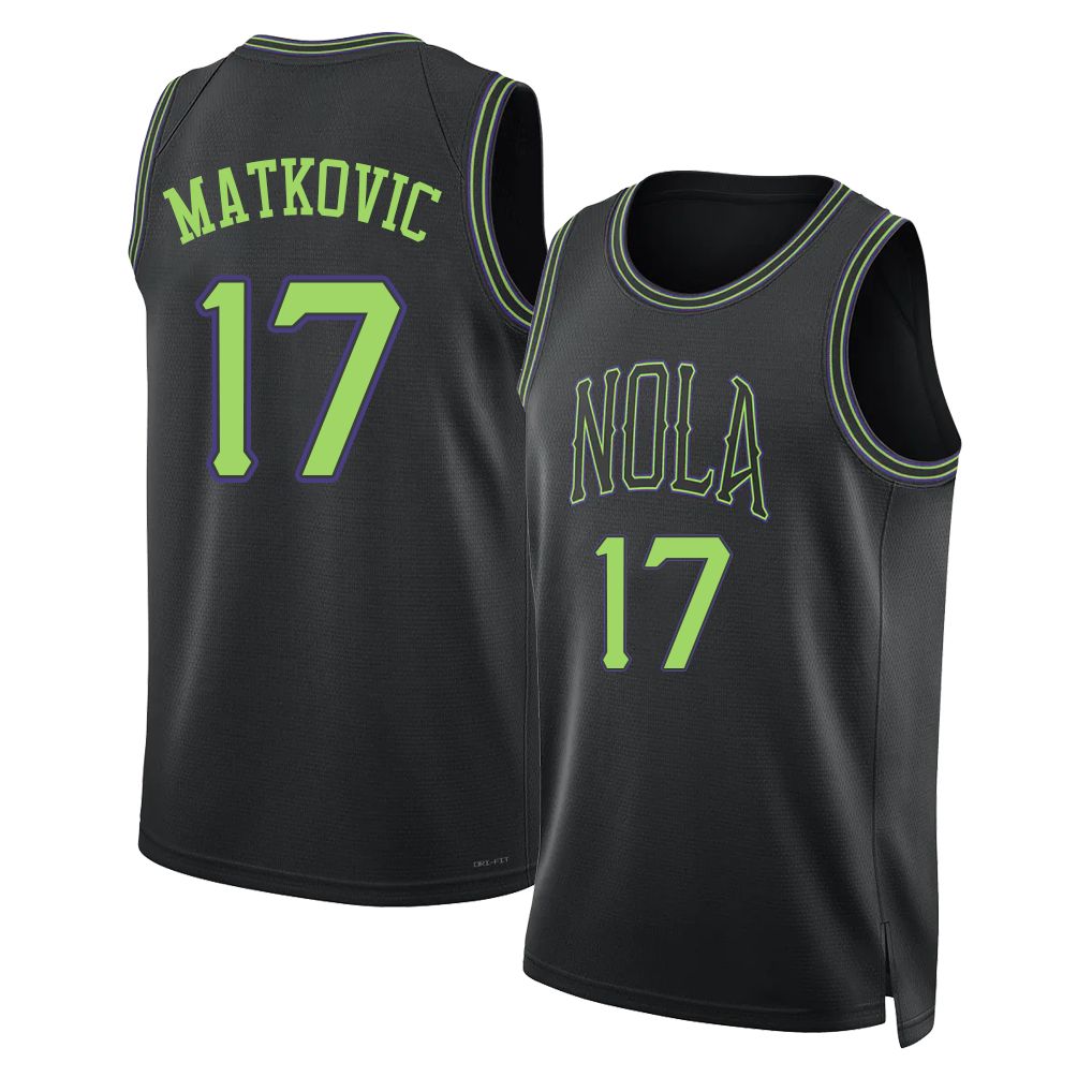 New Orleans #17 Matkovic Player Basketball Sleeveless Black Jersey Karlo For Adult Youth