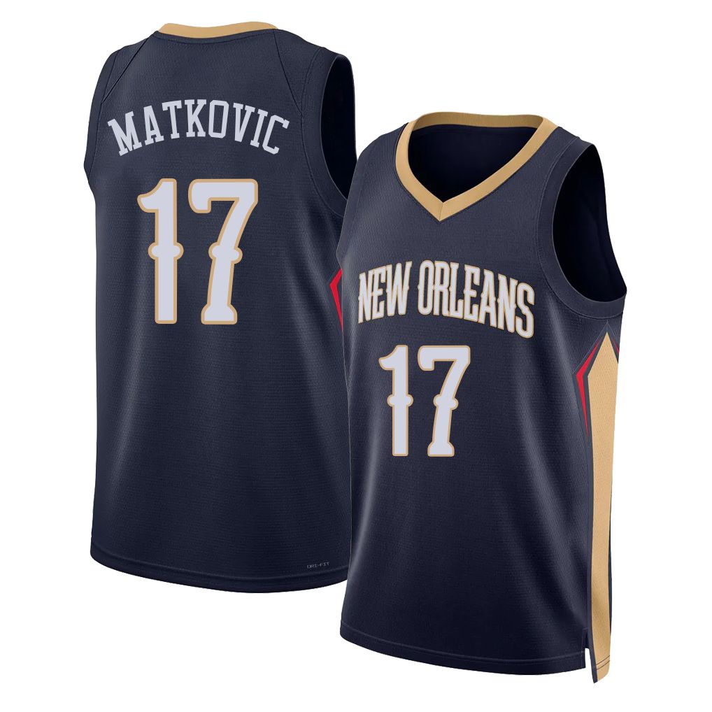 New Orleans #17 Matkovic Player Basketball Sleeveless Navy Jersey Karlo For Adult Youth