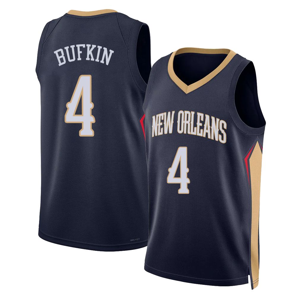 New Orleans #4 Bufkin Player Basketball Sleeveless Navy Jersey Kobe For Adult Youth