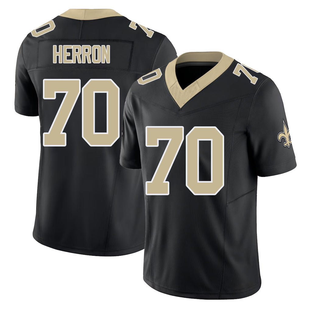New Orleans #70 Alan Player Football V Neck Short Sleeve Black Jersey Herron For Men Youth Women Gift