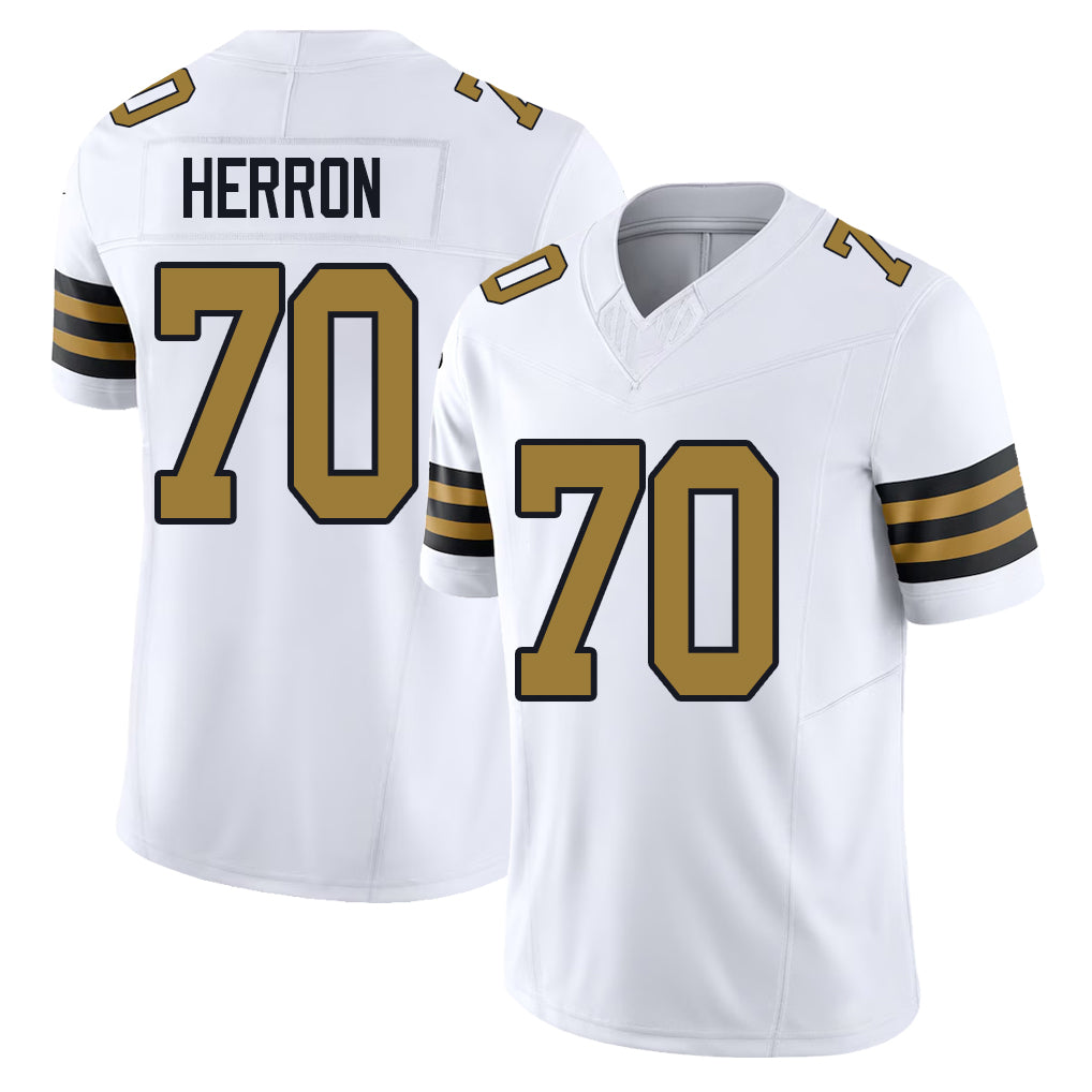 New Orleans #70 Herron Player Football V Neck Short Sleeve White Jersey Alan For Men Youth Women Gift