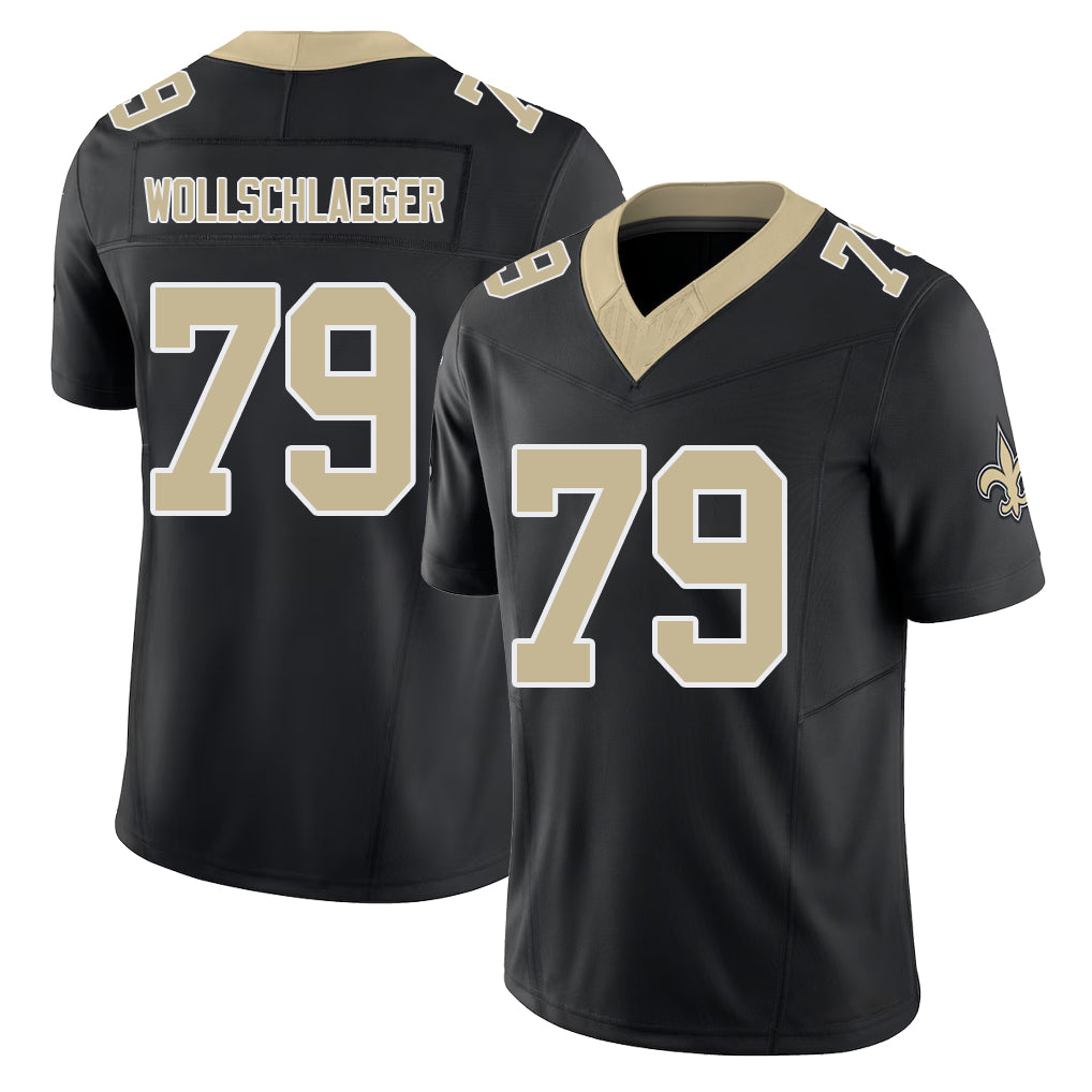 New Orleans #79 Alex Player Football V Neck Short Sleeve Black Jersey Wollschlaeger For Men Youth Women Gift