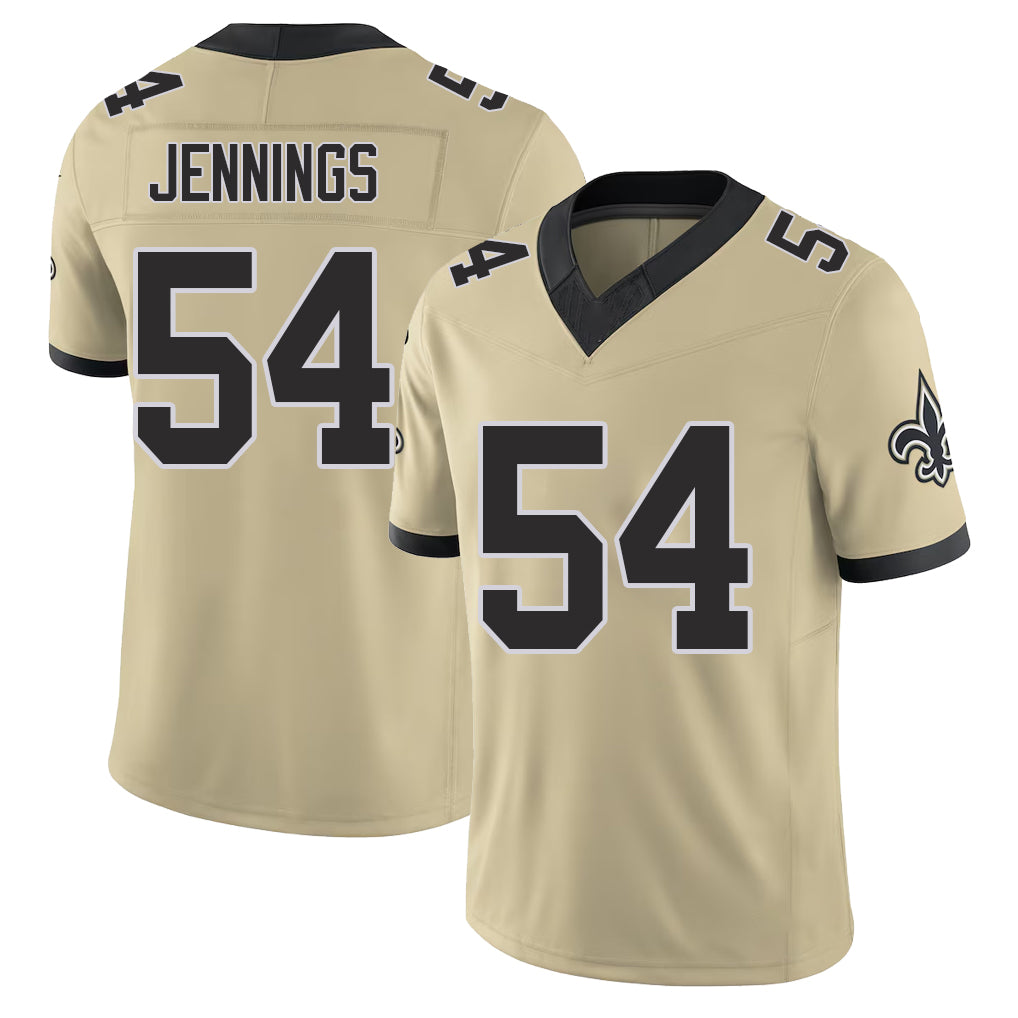 New Orleans #54 Anfernee Player Football V Neck Short Sleeve Gold Jersey Jennings For Men Youth Women Gift
