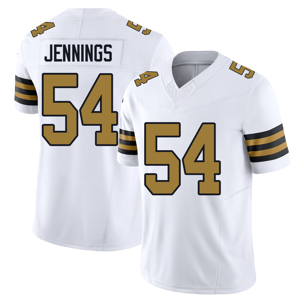 New Orleans #54 Jennings Player Football V Neck Short Sleeve White Jersey Anfernee For Men Youth Women Gift