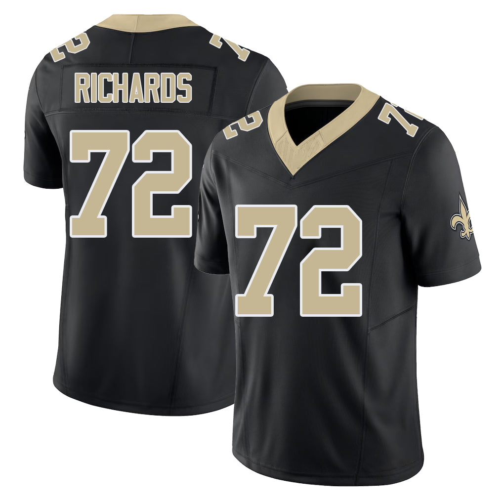 New Orleans #72 Asim Player Football V Neck Short Sleeve Black Jersey Richards For Men Youth Women Gift