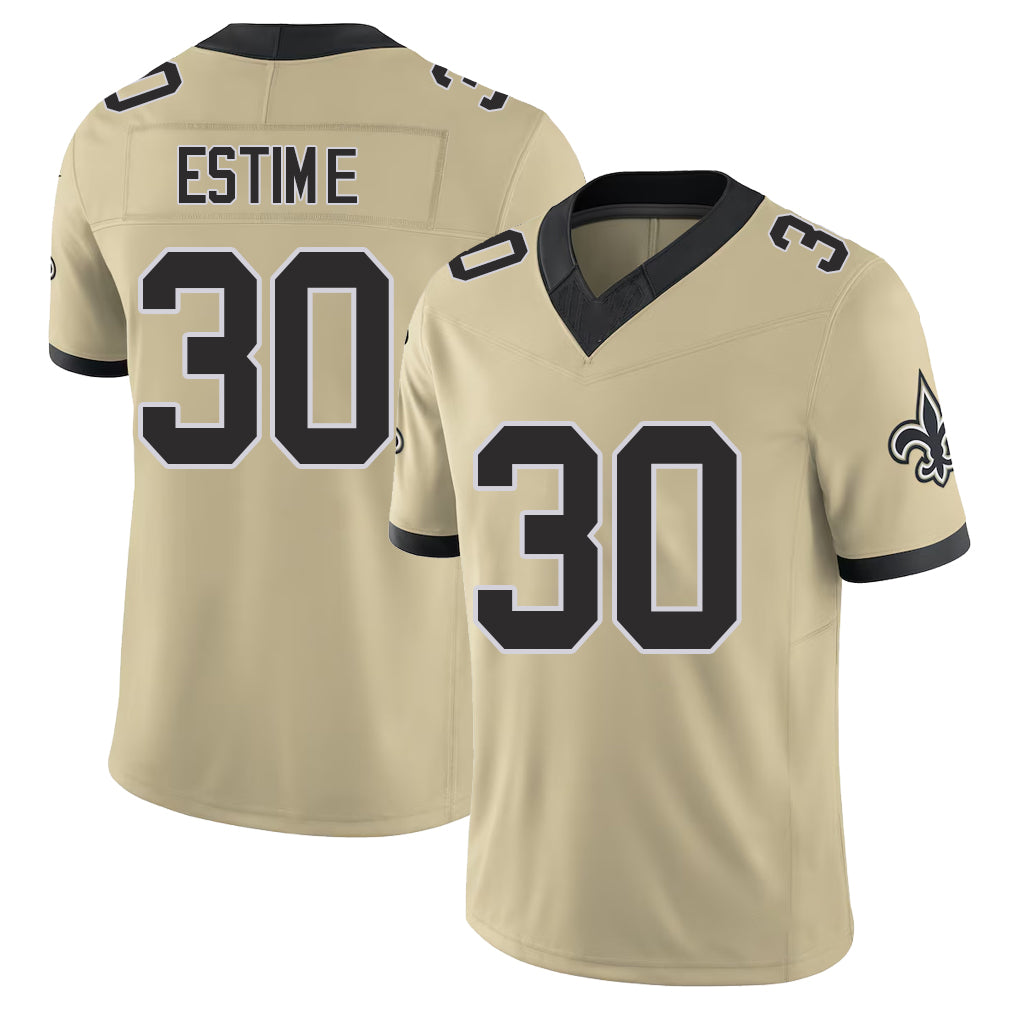 New Orleans #30 Audric Player Football V Neck Short Sleeve Gold Jersey Estime For Men Youth Women Gift
