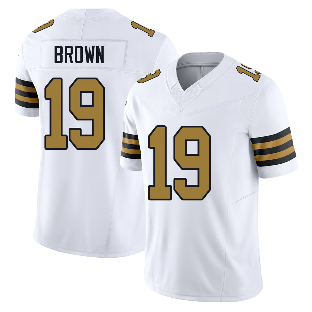 New Orleans #19 Brown Player Football V Neck Short Sleeve White Jersey Barion For Men Youth Women Gift