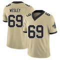 New Orleans #69 Barry Player Football V Neck Short Sleeve Gold Jersey Wesley For Men Youth Women Gift