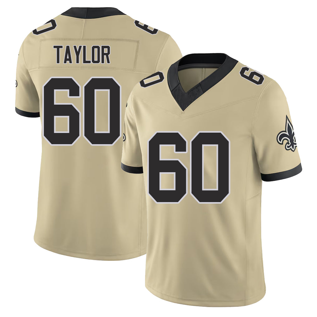 New Orleans #60 Brien Player Football V Neck Short Sleeve Gold Jersey Taylor For Men Youth Women Gift