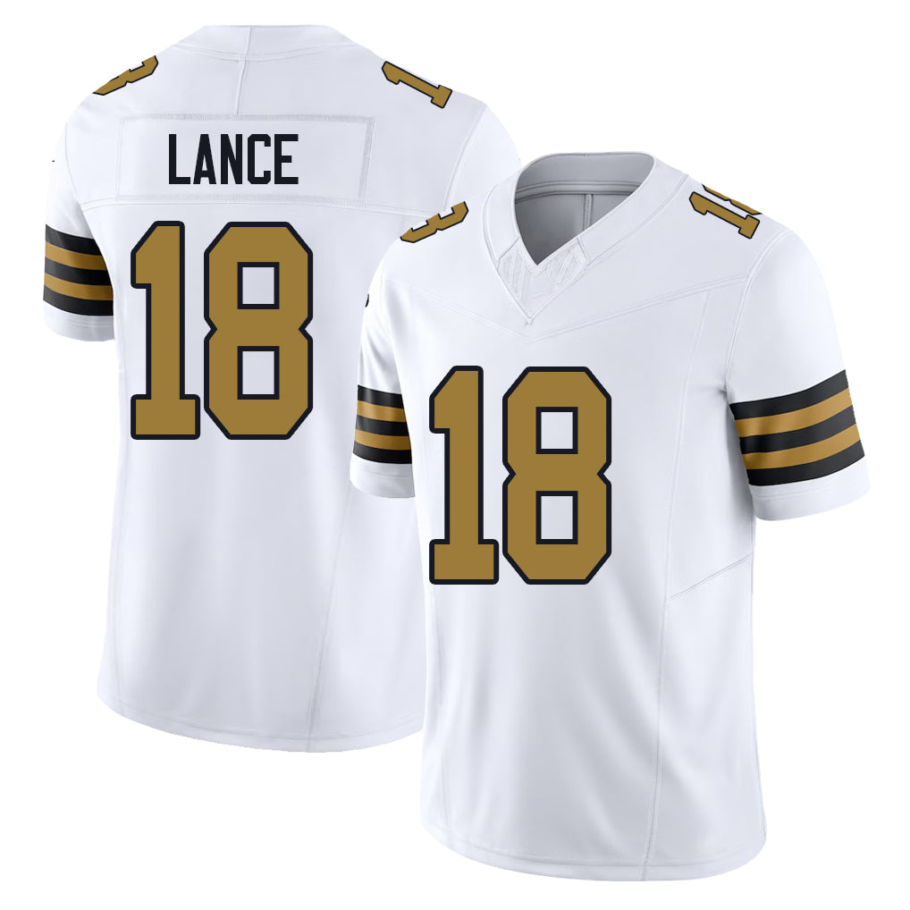 New Orleans #18 Bryce Player Football V Neck Short Sleeve White Jersey Lance For Men Youth Women Gift