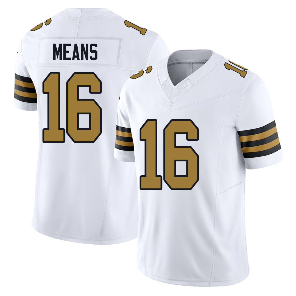 New Orleans #16 Means Player Football V Neck Short Sleeve White Jersey Bub For Men Youth Women Gift