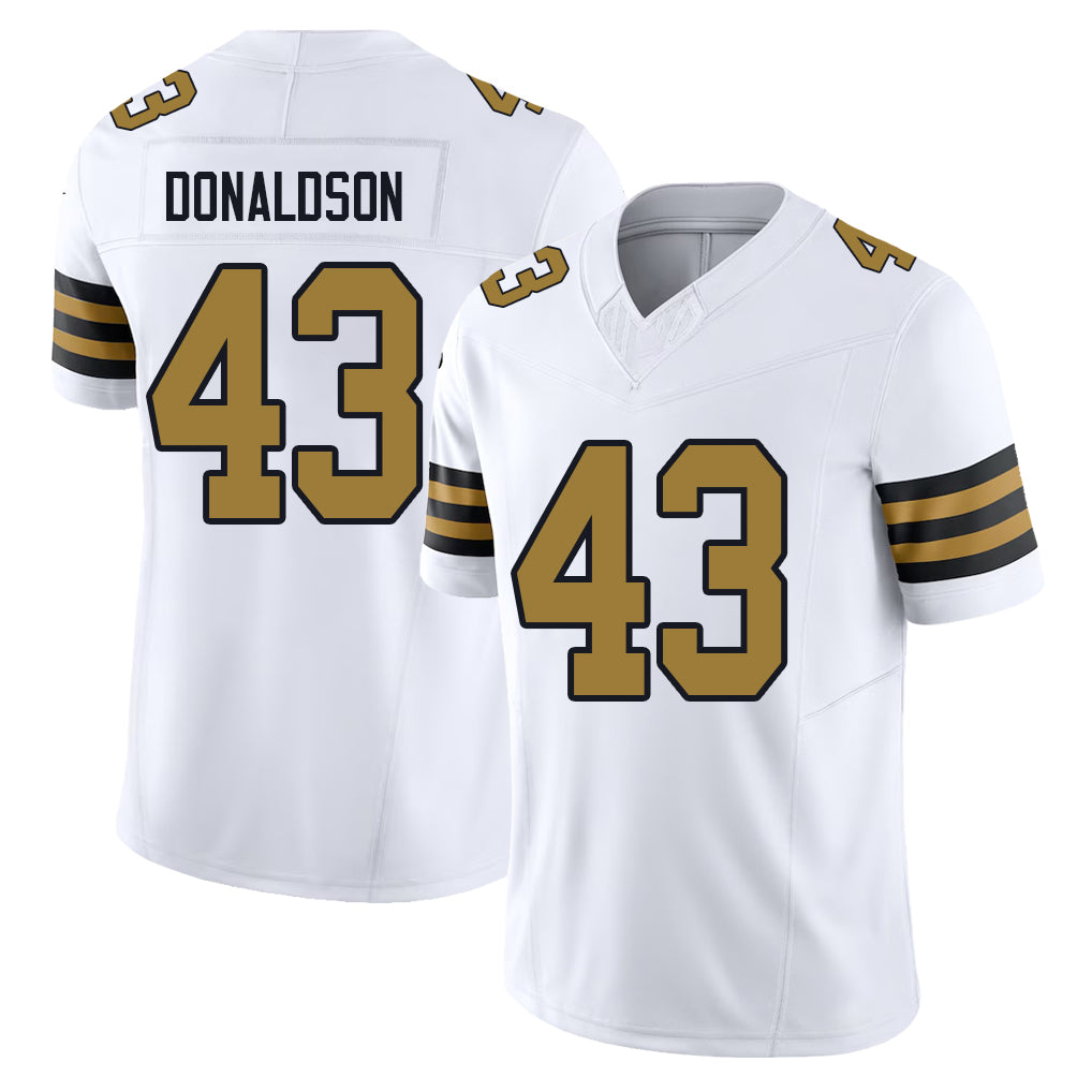 New Orleans #43 CJ Player Football V Neck Short Sleeve White Jersey Donaldson For Men Youth Women Gift