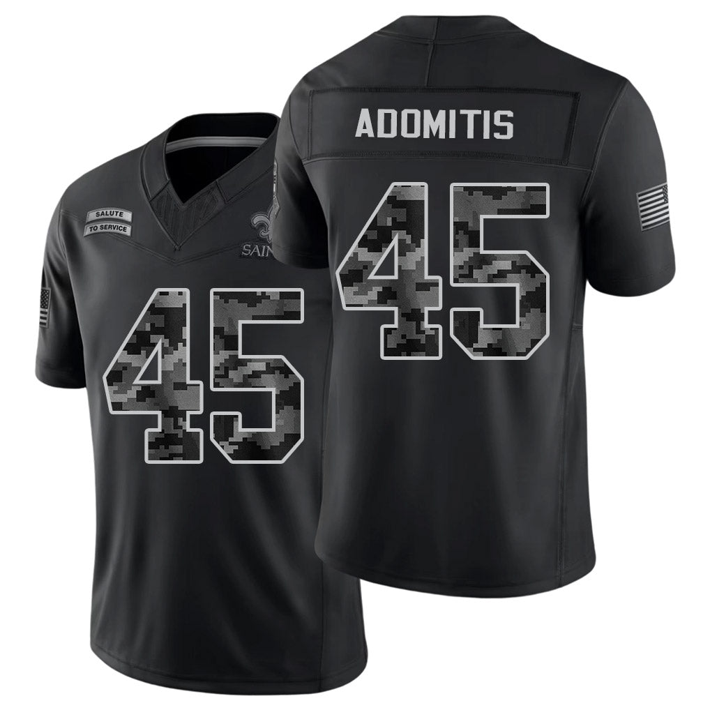 New Orleans #45 Adomitis Player Football V Neck Short Sleeve Black Jersey Cal For Men Youth Women Gift