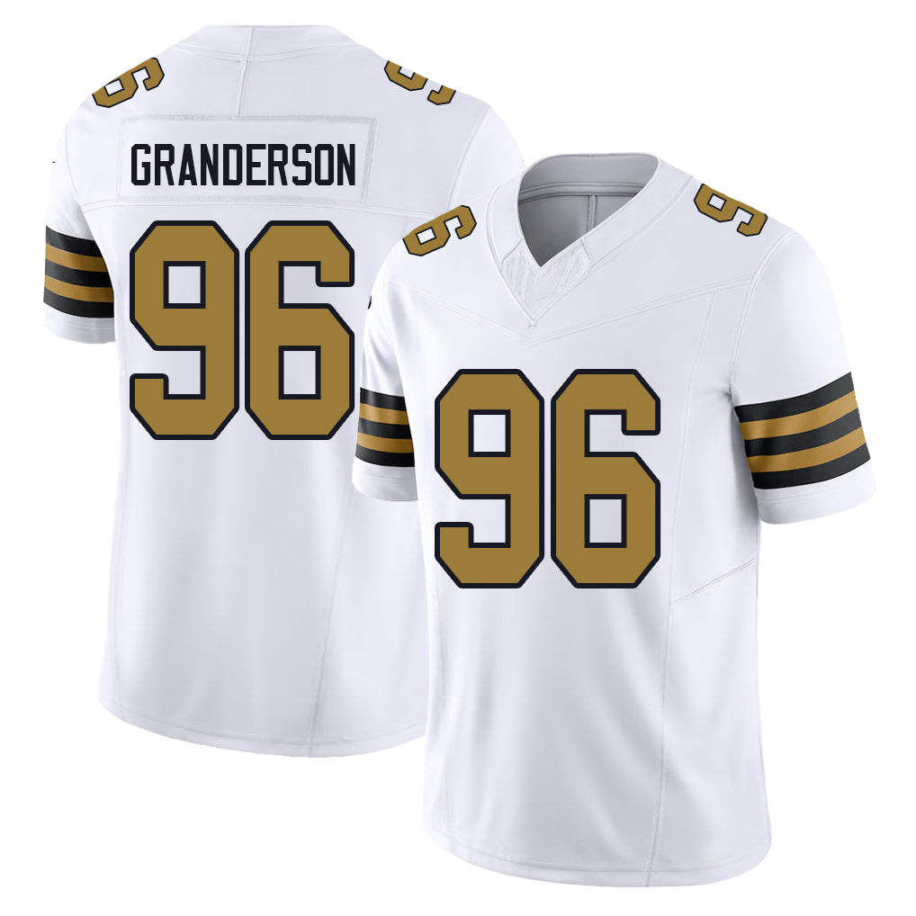 New Orleans #96 Granderson Player Football V Neck Short Sleeve White Jersey Carl For Men Youth Women Gift