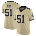 New Orleans #51 Cesar Player Football V Neck Short Sleeve Gold Jersey Ruiz For Men Youth Women Gift