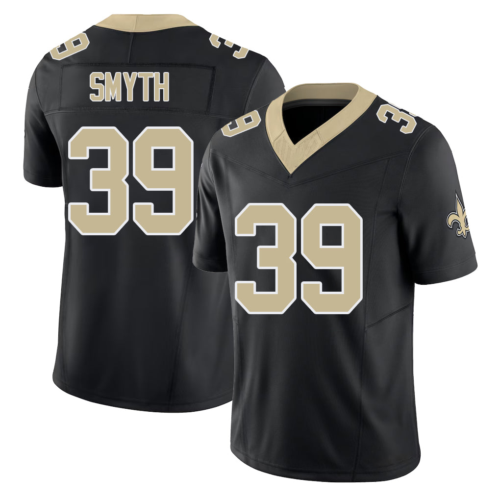 New Orleans #39 Charlie Player Football V Neck Short Sleeve Black Jersey Smyth For Men Youth Women Gift