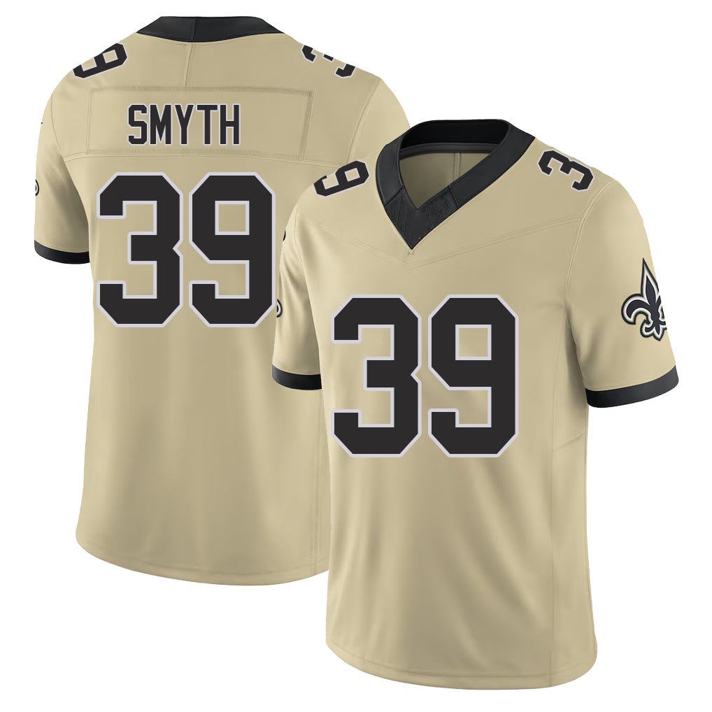 New Orleans #39 Charlie Player Football V Neck Short Sleeve Gold Jersey Smyth For Men Youth Women Gift